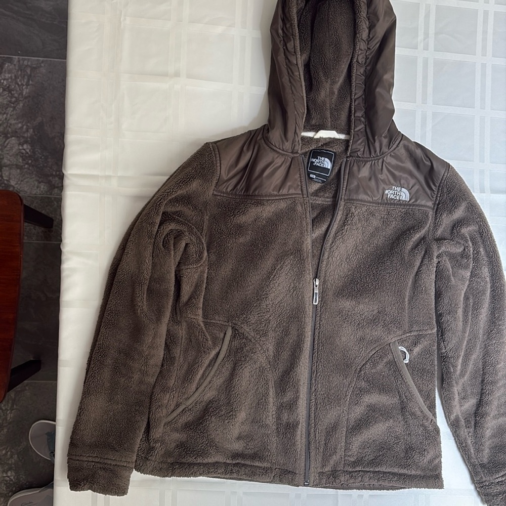 North Face Oso Hooded Fleece Jacket Womens Large Brown Zip